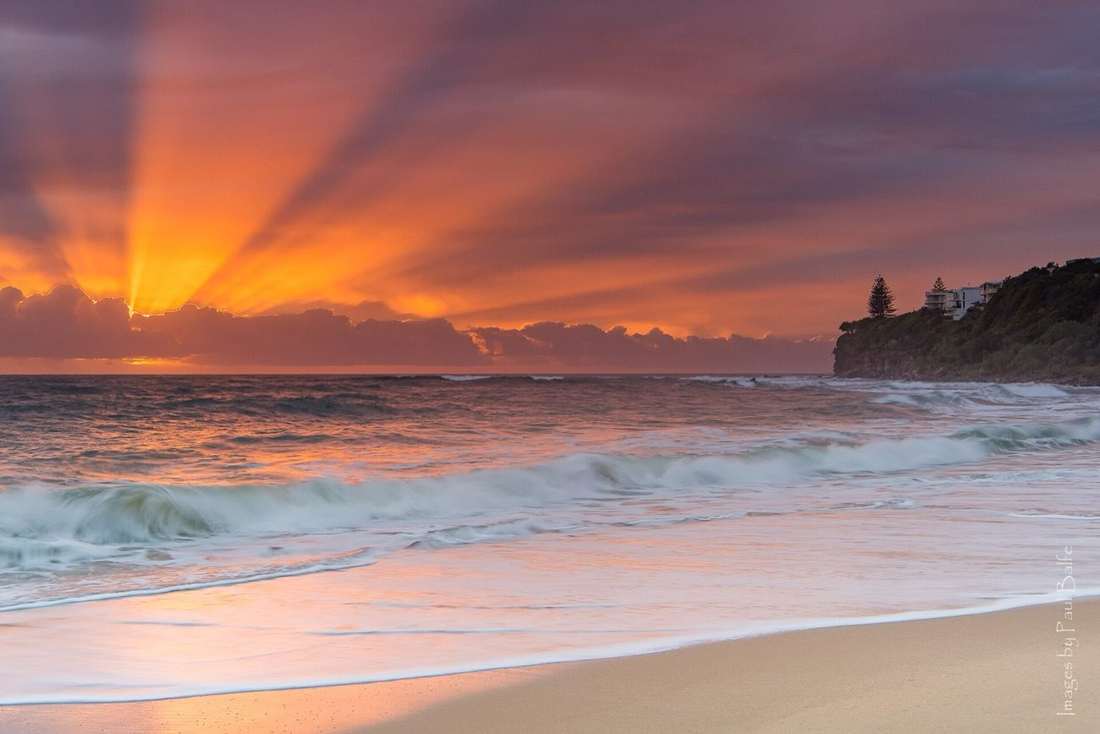 Sunrise over the waves at Moffat Beach, Caloundra